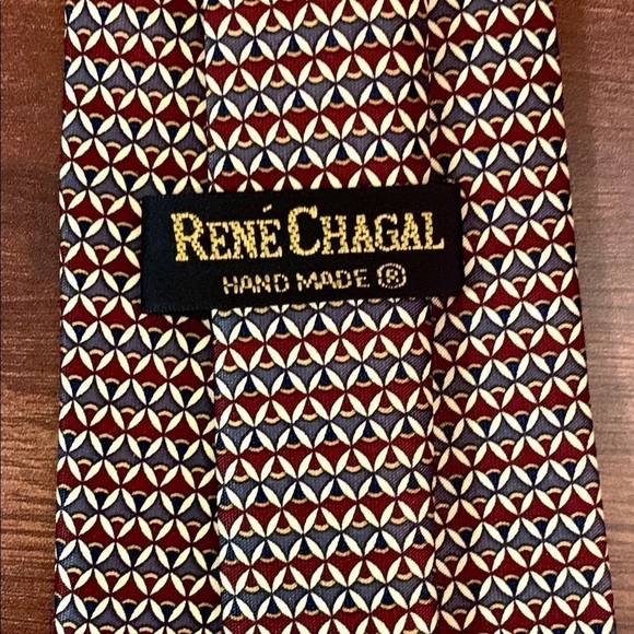 RENE CHAGAL 100% Silk Geometric Print Foulard Handmade Necktie - Picture 4 of 10